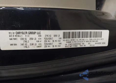 2013 Chrysler Town & Country Touring-L из США, поврежденный, VIN 2C4RC1CG2DR737452